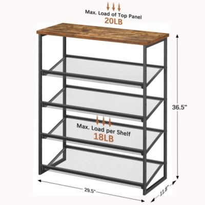 5-Tier Shoe Rack Free Standing Shoe Rack Organizer with Metal Mesh Shelves