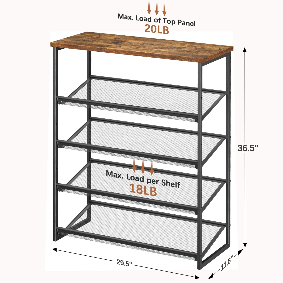Sugift 5-Tier Shoe Rack Free Standing Shoe Rack Organizer with Metal Mesh Shelves