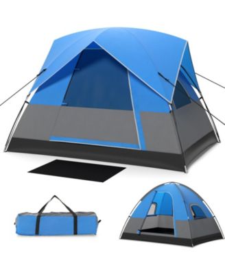 3 Person Outdoor Camping Tent with Removable Floor Mat for Camping Hiking Traveling-Blue