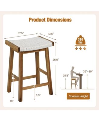 Set of 2 25.5 Inch Dining Bar Stool with Seaweed Woven Seat