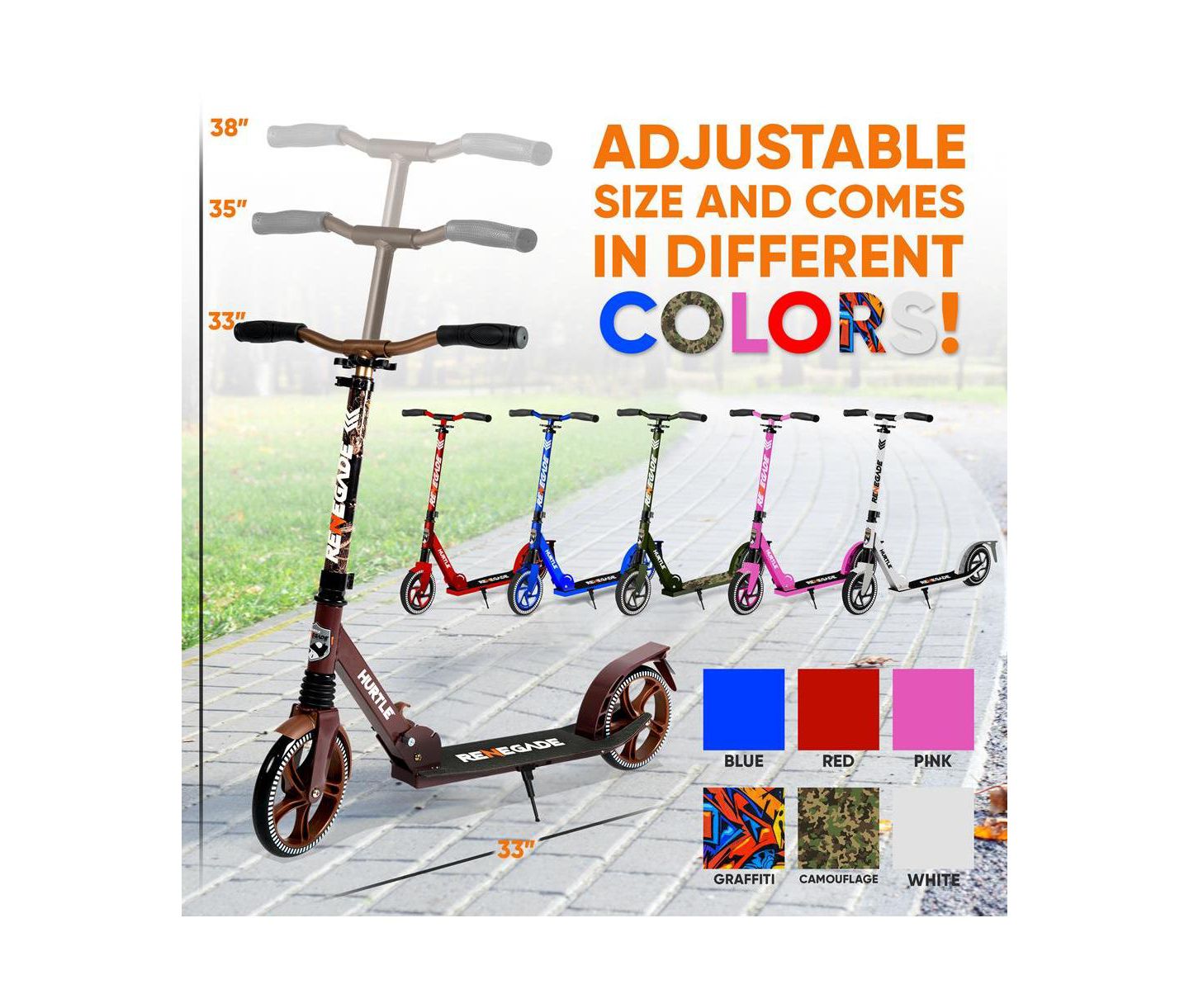 Детская игрушка Hurtle Renegade Aluminum Alloy Foldable Lightweight Kick Scooter, 220 LB Capacity, Ages 8+ — фото 3