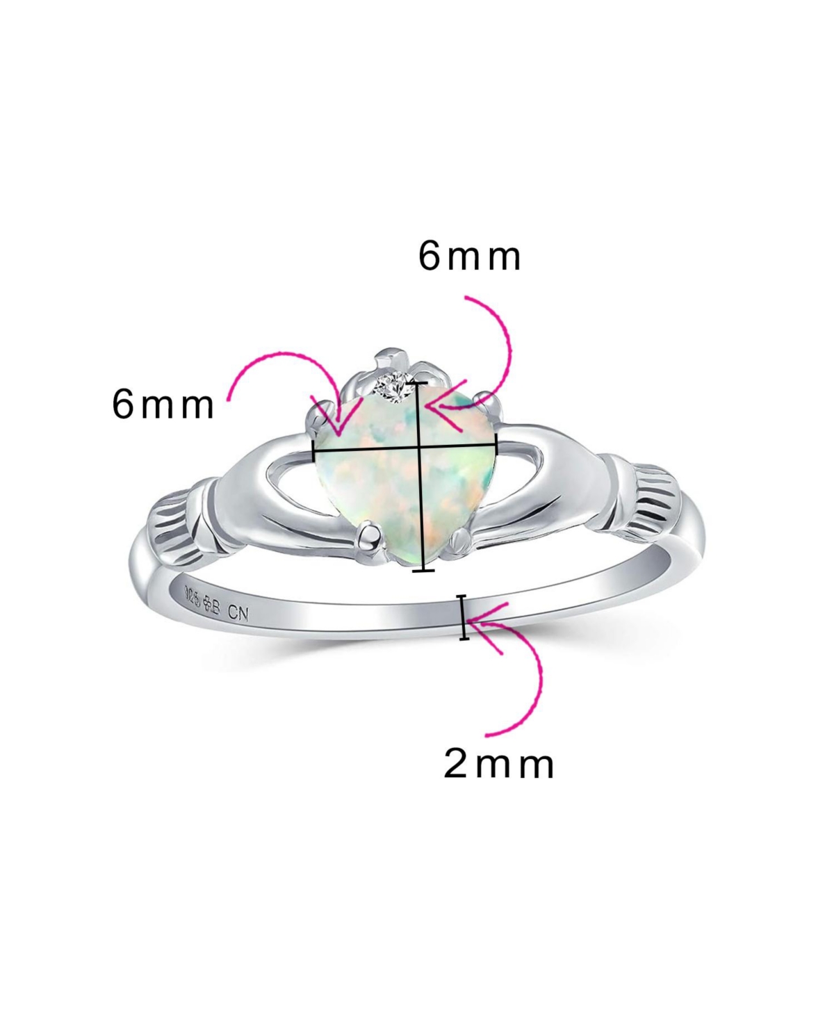 Bling Jewelry Sorority Sister Bff Celtic Irish Friendship Promise Crown HeartSynthetic Opal Claddagh Ring Sterling Silver - White