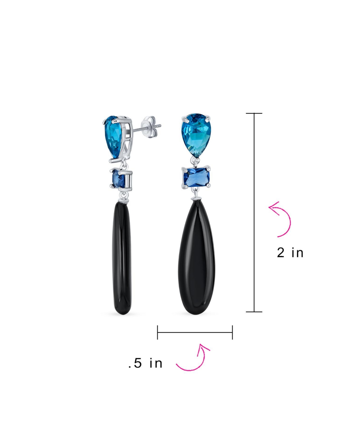 Bling Jewelry Linear Multi Color Black Onyx Blue Natural Turquoise Navy Sodalite Rose Quartz Chandelier Elongated Long Teardrop Dangling Earrings