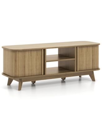 TV Stand – Fits TVs up to 55", 2 Open Shelves, Sliding Doors – Stylish Media Cabinet for Living Room Entertainment Setup