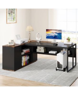 71 inch Executive Desk, L Shaped Desk with Cabinet Storage, Executive Office Desk with Shelves for Home Office