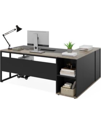 71 inch Executive Desk, L Shaped Desk with Cabinet Storage, Executive Office Desk with Shelves for Home Office