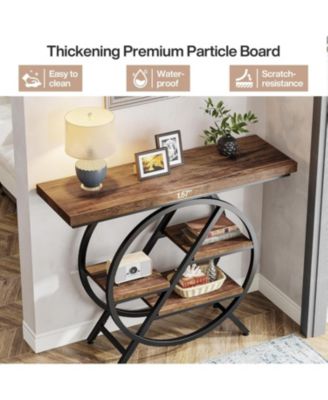 Console Table, 39.4-Inch Entryway Table with Thickened Tabletop, 4- Tier Industrial Narrow Hallway Sofa Table with Geometric Metal Frame for Living Room, Entryway