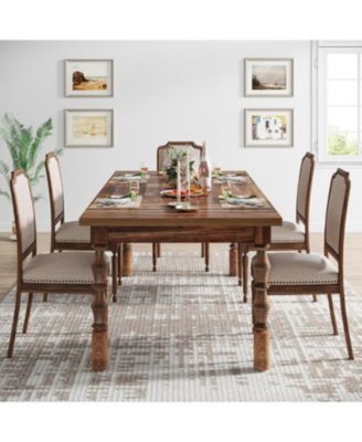 62” Wood Dining Table for 4-6 People, Farmhouse Large Rectangle Kitchen Table, Dinner Table Kitchen & Dining Room Furniture with Carved Turned Legs