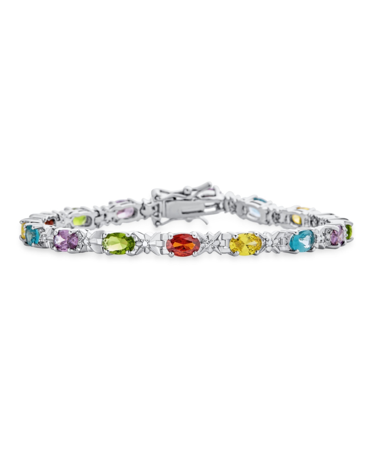 Bling Jewelry Jewelry Alternating Cubic Zirconia 6x4MM Oval Shape Cz 12 Ct Multi Colored Tennis Bracelet Teardrop 7 Inch - Multicolor