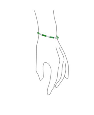 Asian Style Light Green Natural Jade Strand Tube Bar Link Ankle Anklet Bracelet Sterling Silver 9 Inch