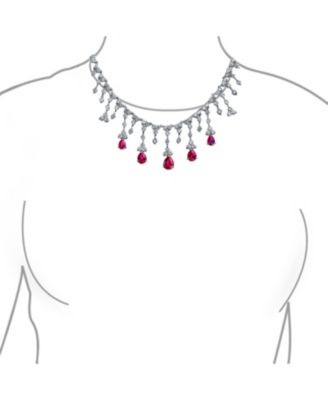 Fashion Red CZ Teardrop Red Statement Necklace Brass