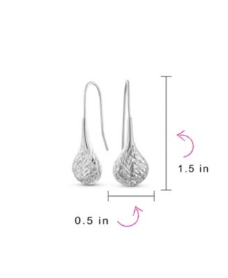 Carved Puffed Pear Shaped Rain Drop Teardrop Earrings For Women Fishhook Sterling Silver 1.5 Inch