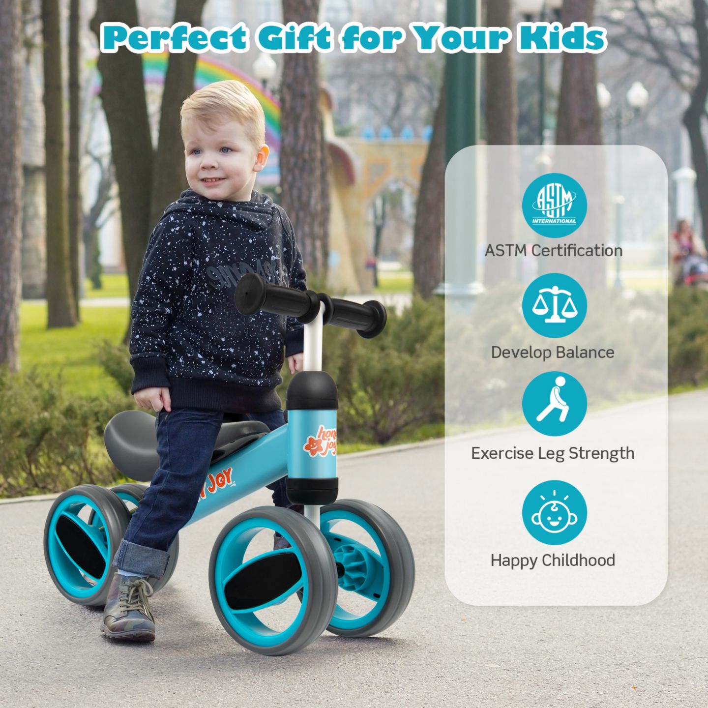 Детская игрушка Costway Baby Balance Bike 4-Wheel Lightweight Steel, Ages 1-2 Years, цвет: Синий — фото 5