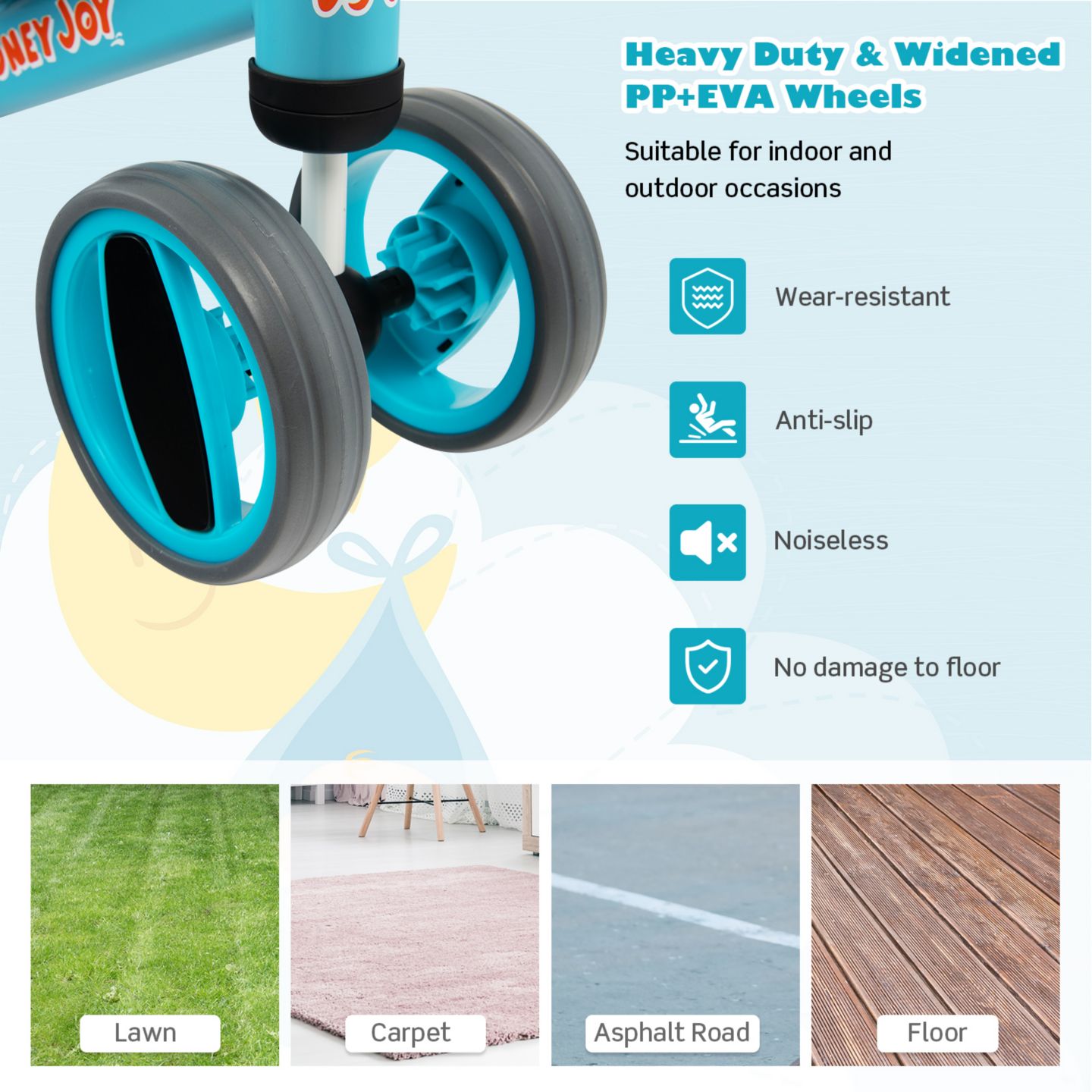 Детская игрушка Costway Baby Balance Bike 4-Wheel Lightweight Steel, Ages 1-2 Years, цвет: Синий — фото 8