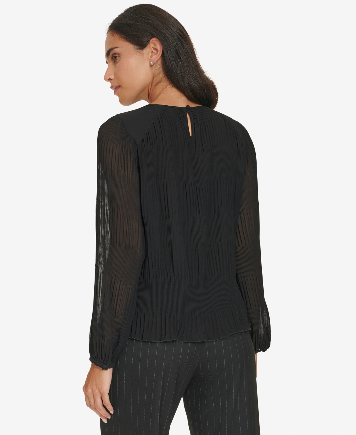 Calvin Klein Petite Pleated Blouson-Sleeve Top