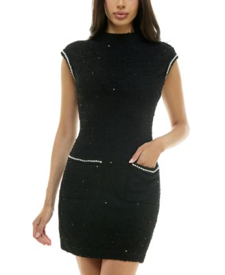 Juniors' Boucl&eacute;-Knit Faux-Pearl-Trim Dress