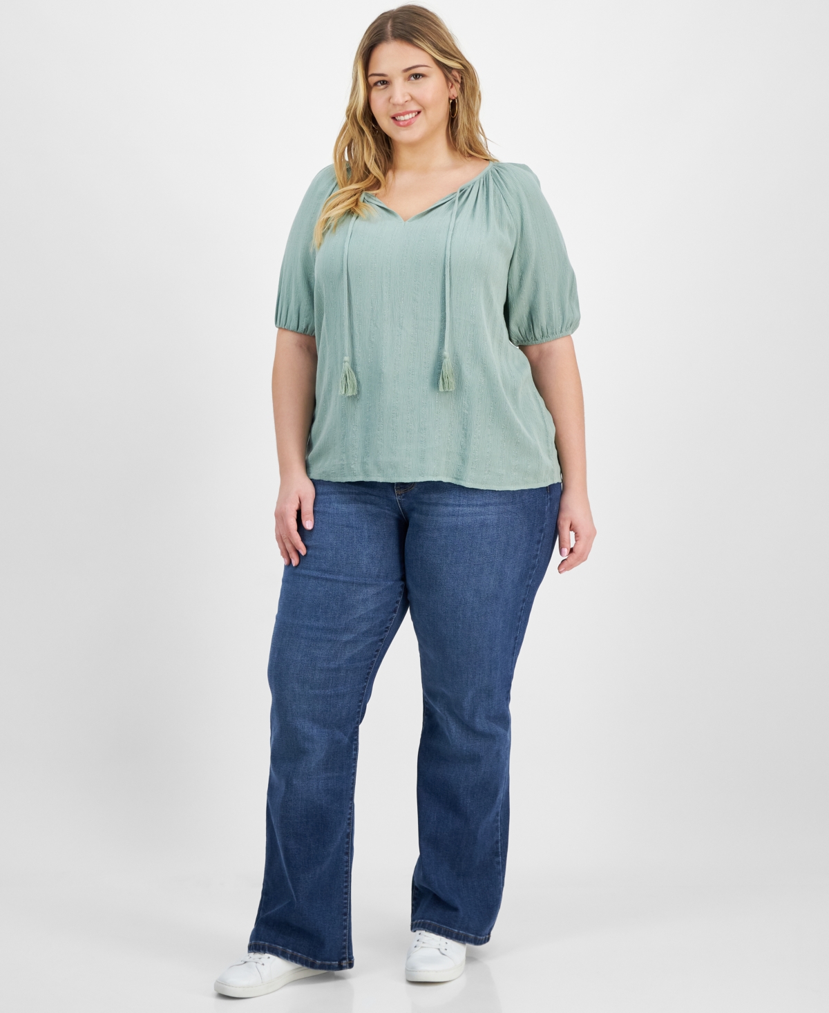 Style & Co Plus Size Metallic-striped Top, Created For Macy's In Fresh Thyme