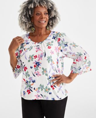 Style & Co - Plus Size Scandi Scoop-Neck 3/4-Sleeve Top