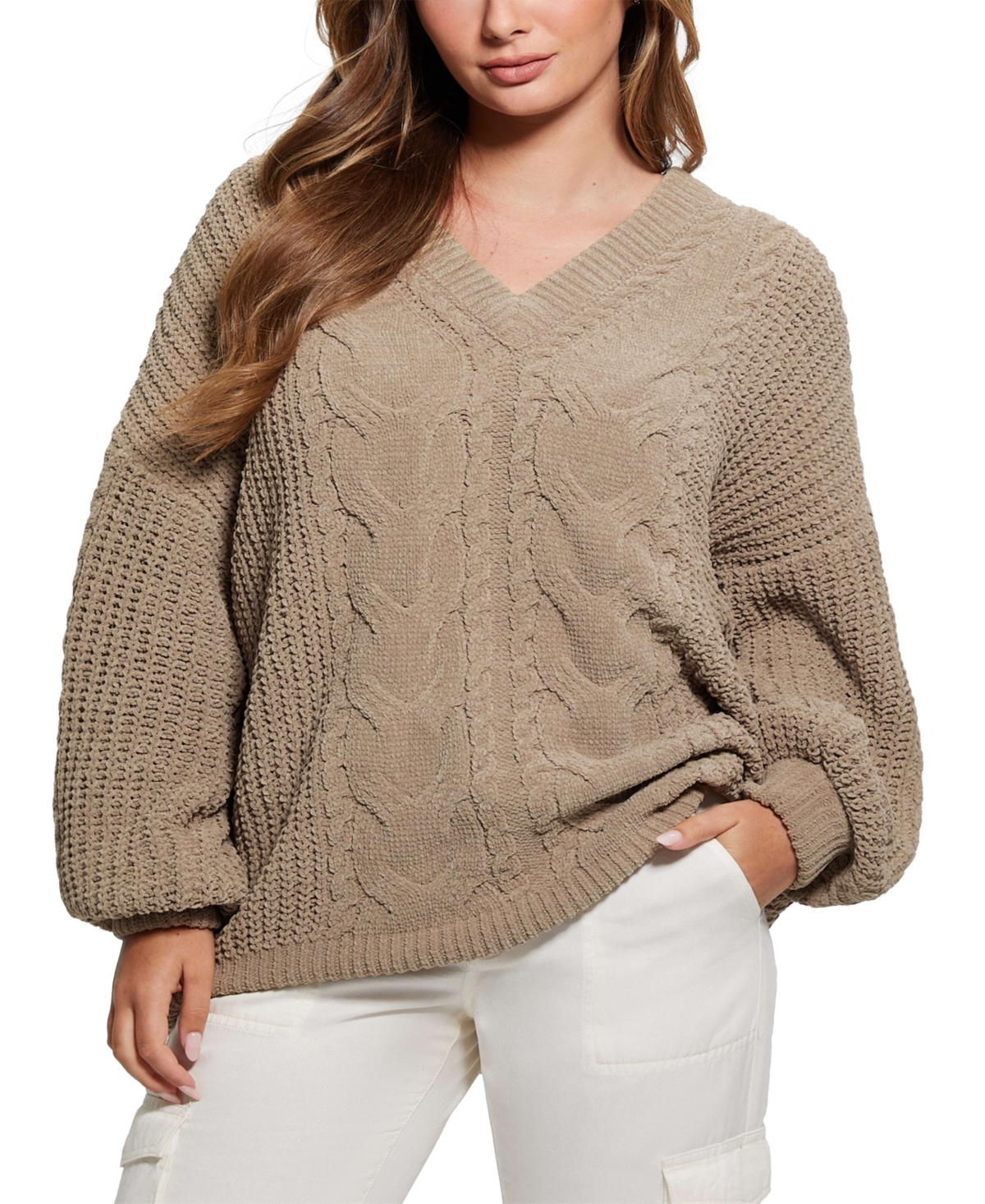 Women's Aki Chenille Cable-Knit Long-Sleeve Sweater - TAN