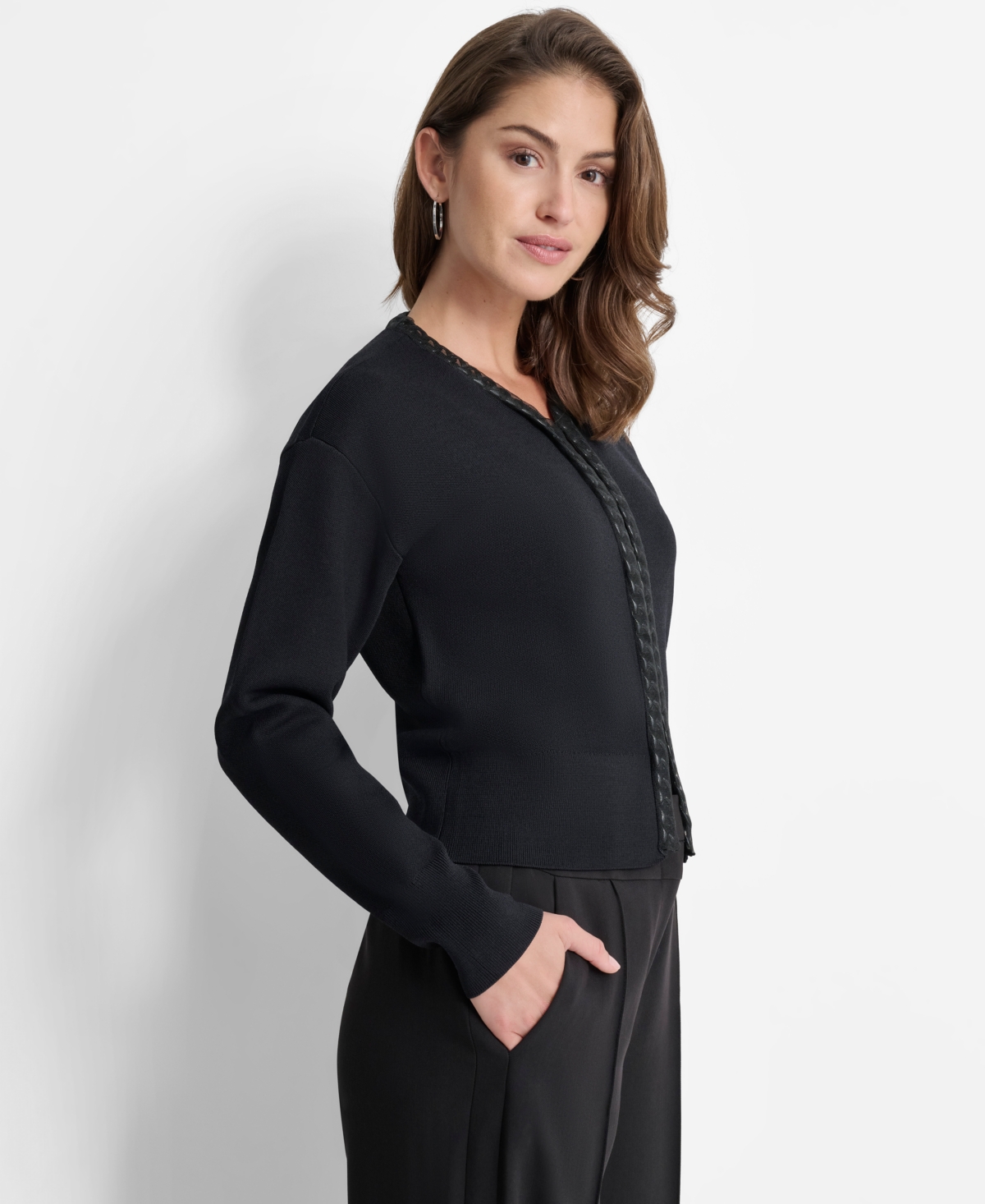 Dkny Women's Contrast-Trim Long-Sleeve Cardigan
