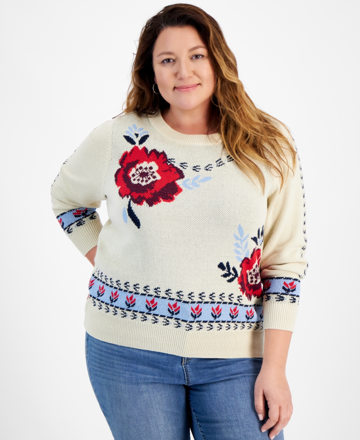 Style & Co Plus Size Whimsy Graphic Crewneck Sweater, Created for Macy's