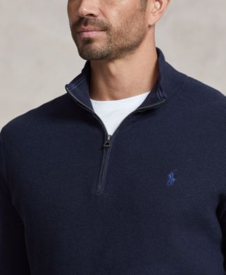 Men's Big & Tall Mesh-Knit Cotton Quarter-Zip Sweater