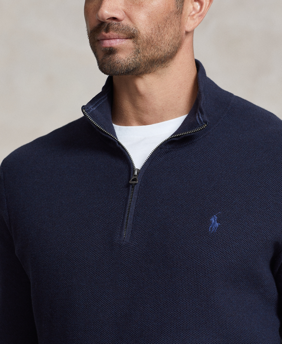 Polo Ralph Lauren Mesh-knit Cotton Quarter-zip Sweater In Brown