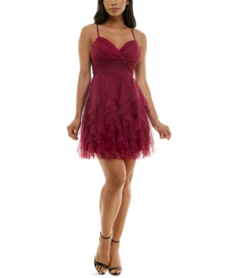 pear culture - Juniors' Surplice-Neck Ruffle-Skirt Dress