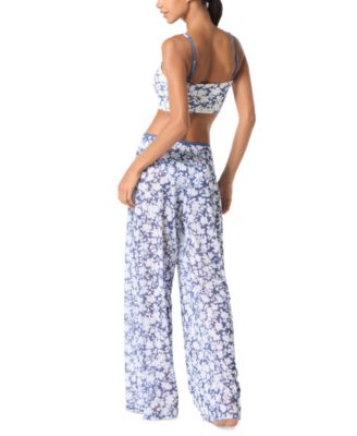 Michael Kors Michael  Womens Printed Lace Up Bikini Top Printed Bikini Bottoms In Chambry