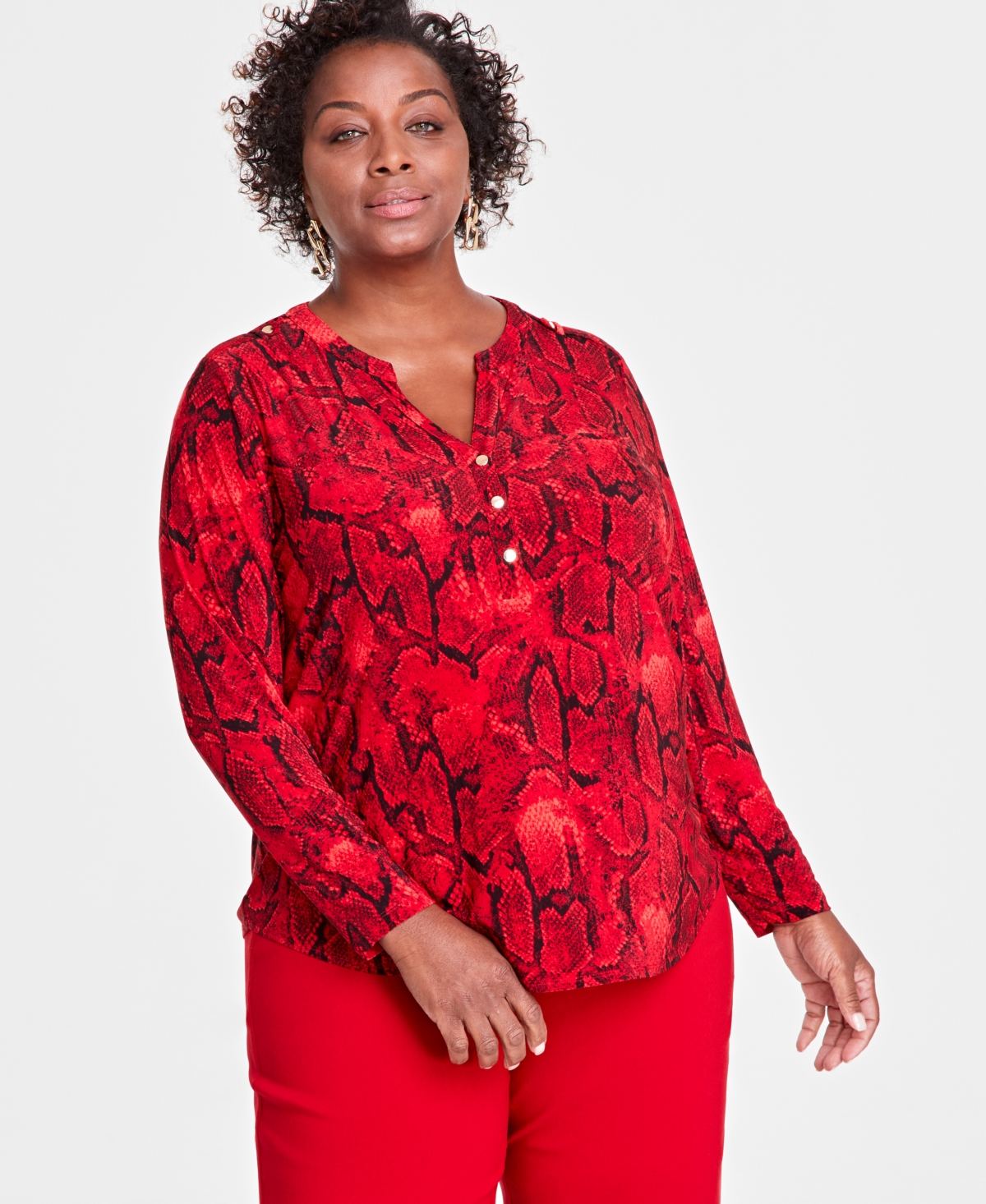 Plus Size Printed Long-Sleeve Top, Exclusively at Macy's - Vera Combo