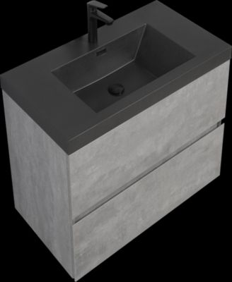 36&amp;#x22; MFC &amp; Quartz Sand Wall-Mounted Design, Soft-Close Hinges &amp; Water-Resistant Finish Bathroom Vanity