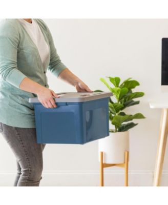 4Pack 35 Qt. File Organizer Plastic File Box for Letter/Legal File, Storage Bin with Durable and Secure Latching Lid, Stackable, Navy