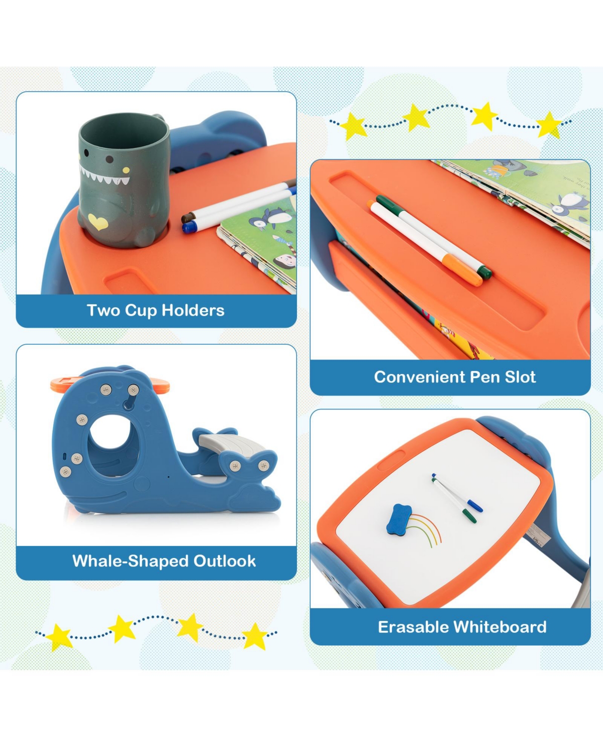 Vebreda Convertible Kids Activity Table Set Toddler Easel with Erasable Whiteboard-Blue