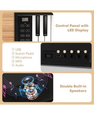 61-Key Folding Piano Keyboard with Full Size Keys and Music Stand-Black