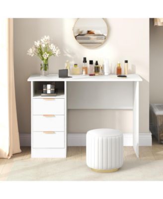 Home Office Desk with Power Outlet 3 Storage Drawers and Open Compartment-White