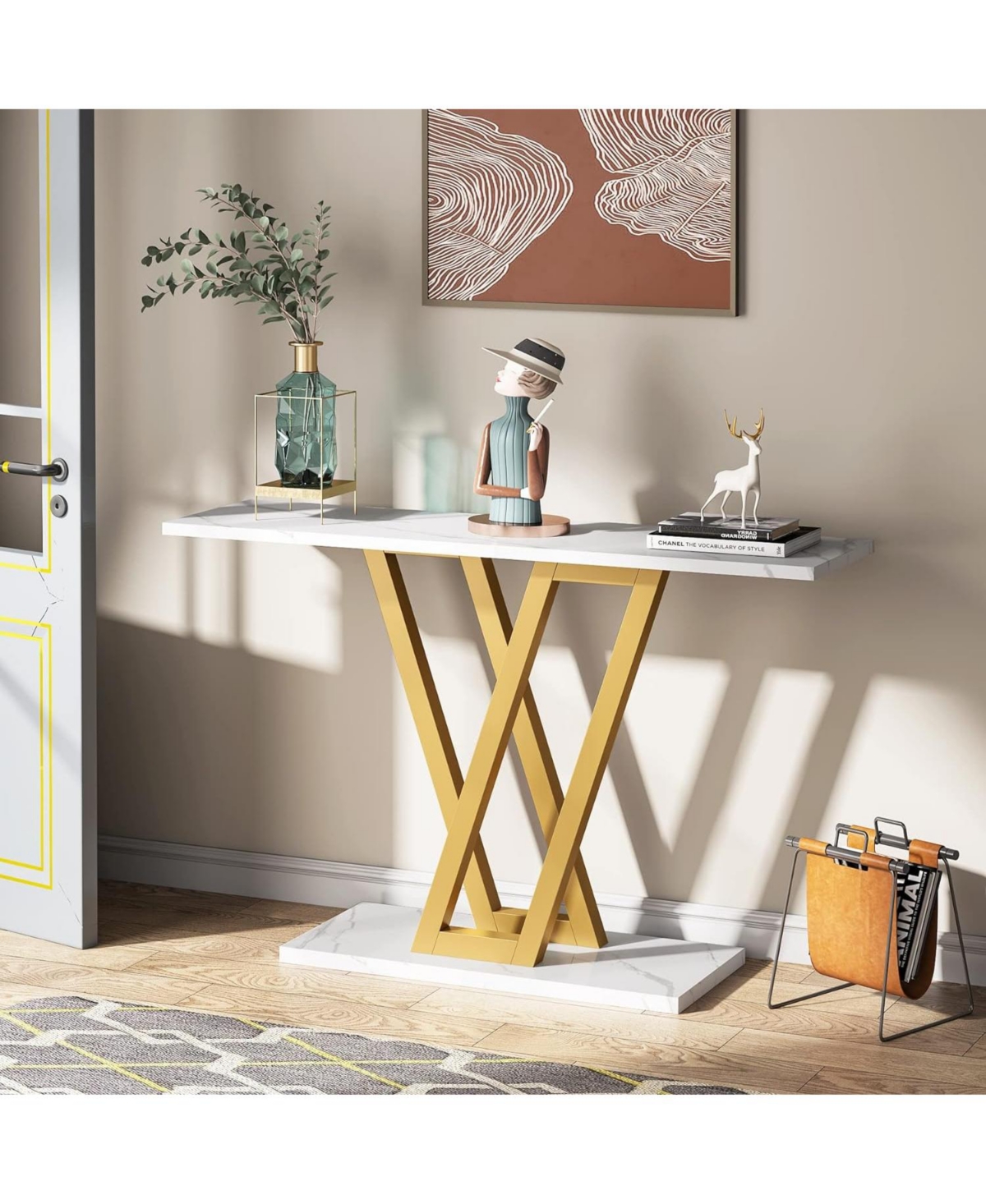 Tribesigns Gold Console Table, Modern Hallway Table for Entryway, Entryway Tables Narrow Sofa Table for Living Room, Stable Metal Frame & Easy