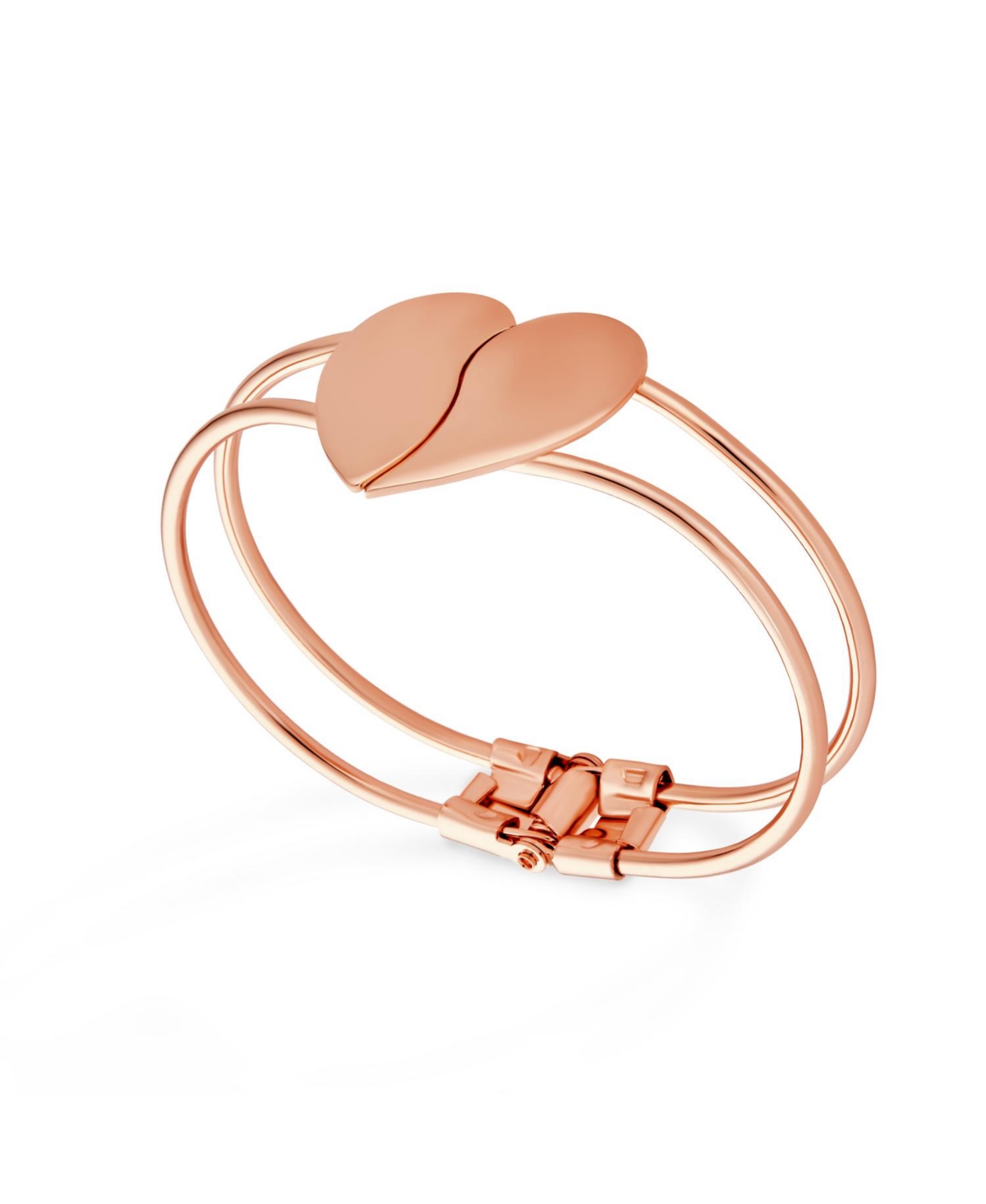 Bling Jewelry Initials Friendship Love Split Heart Wide Bracelets Bangle Cuff Bracelet For Women ForRose Gold Tone Metal Hinge Opening