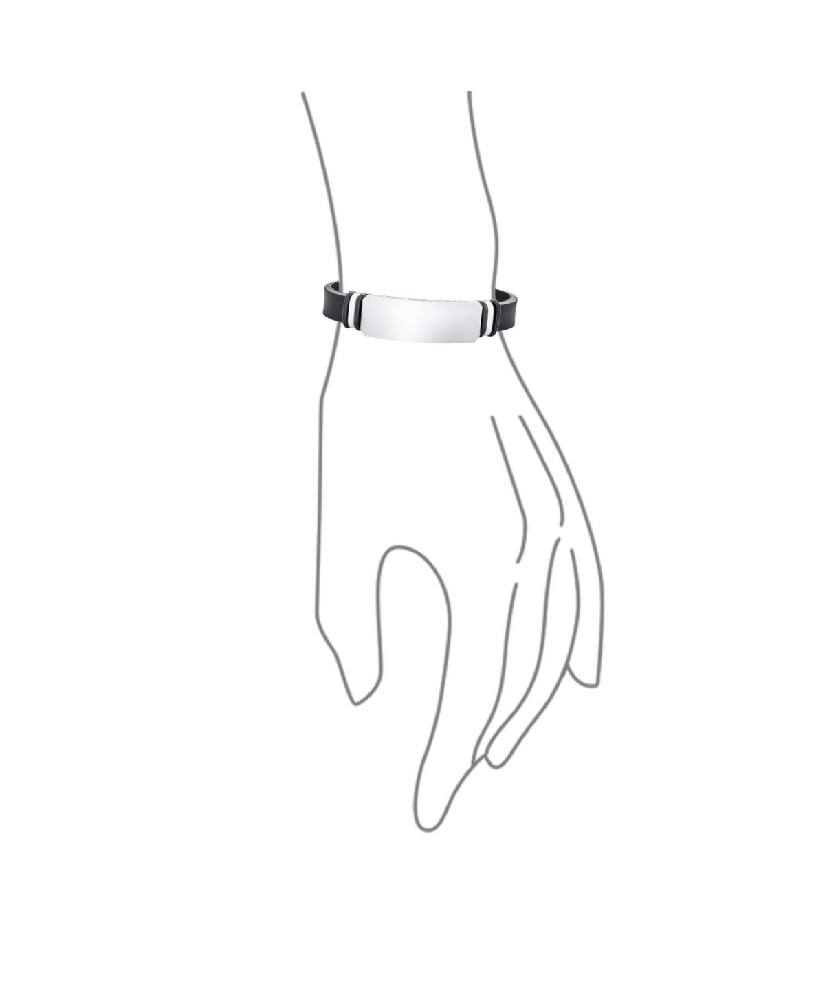 Bling Jewelry Black Silicone Wristband Identification Id Bracelet Stainless Steel Watch Buckle Clasp