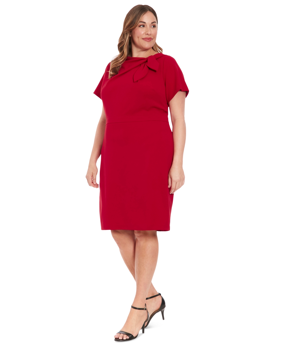London Times Plus Size Bow Neck Sheath Dress Chili Smart Closet