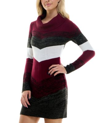 Juniors' Cowl Chevron Fitted Sweater Dress