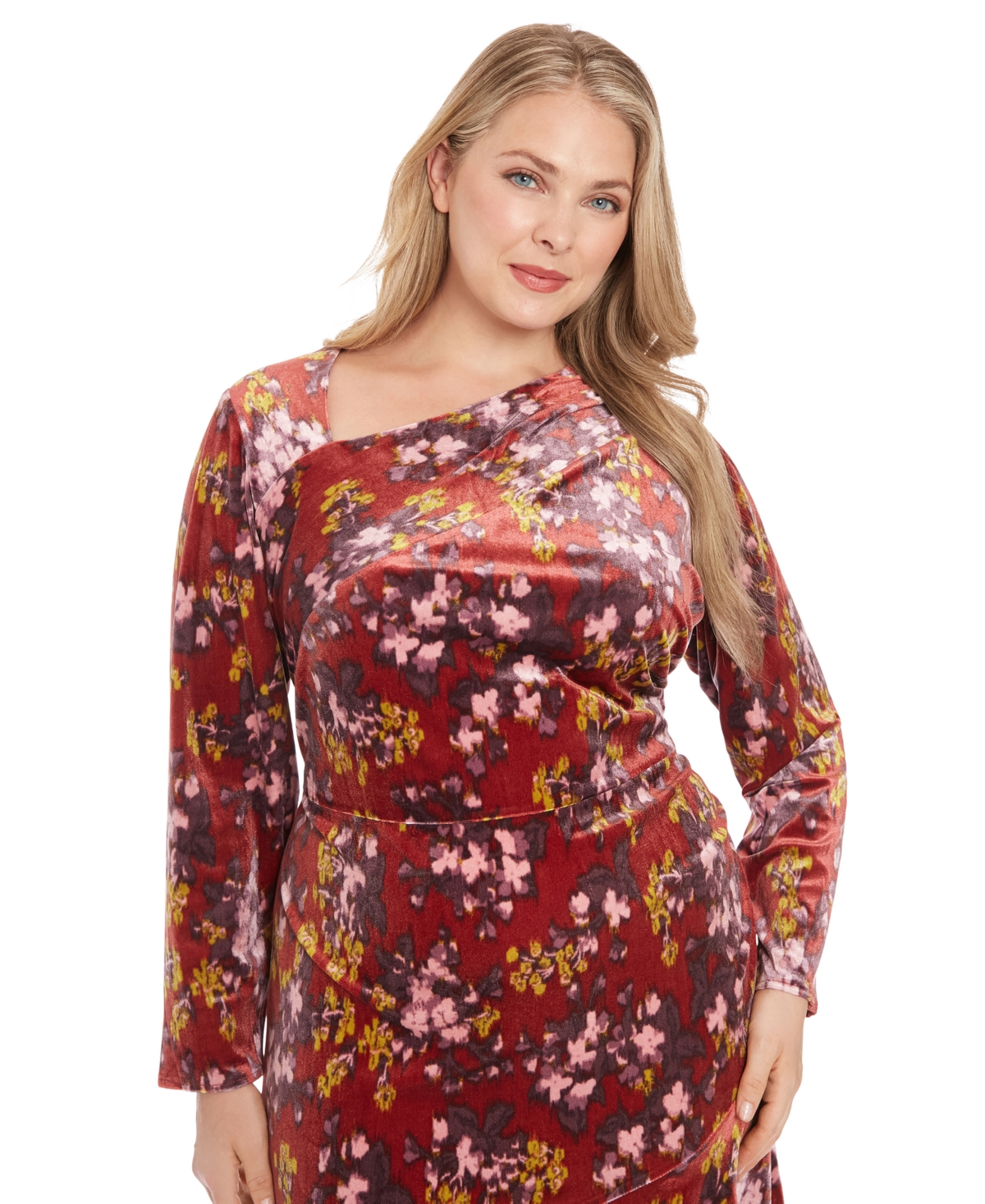 LONDON TIMES PLUS SIZE VELVET FLORAL FIT & FLARE DRESS 