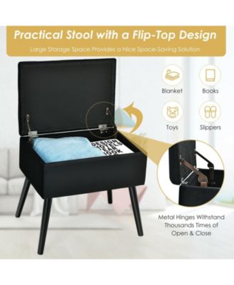 Velvet Storage Ottoman with Solid Wood Legs for Living Room Bedroom