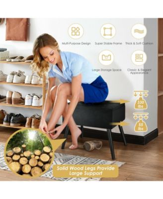 Velvet Storage Ottoman with Solid Wood Legs for Living Room Bedroom