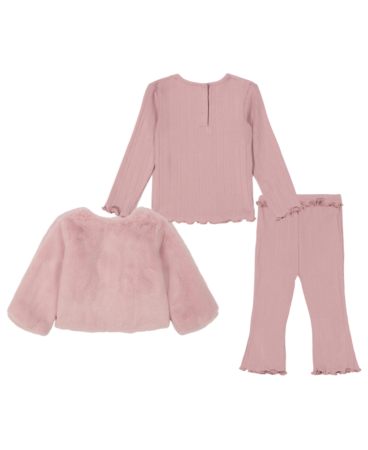 Calvin Klein Baby Girl Ribbed Pants Set Artificial Fur Jacket -Woodrose