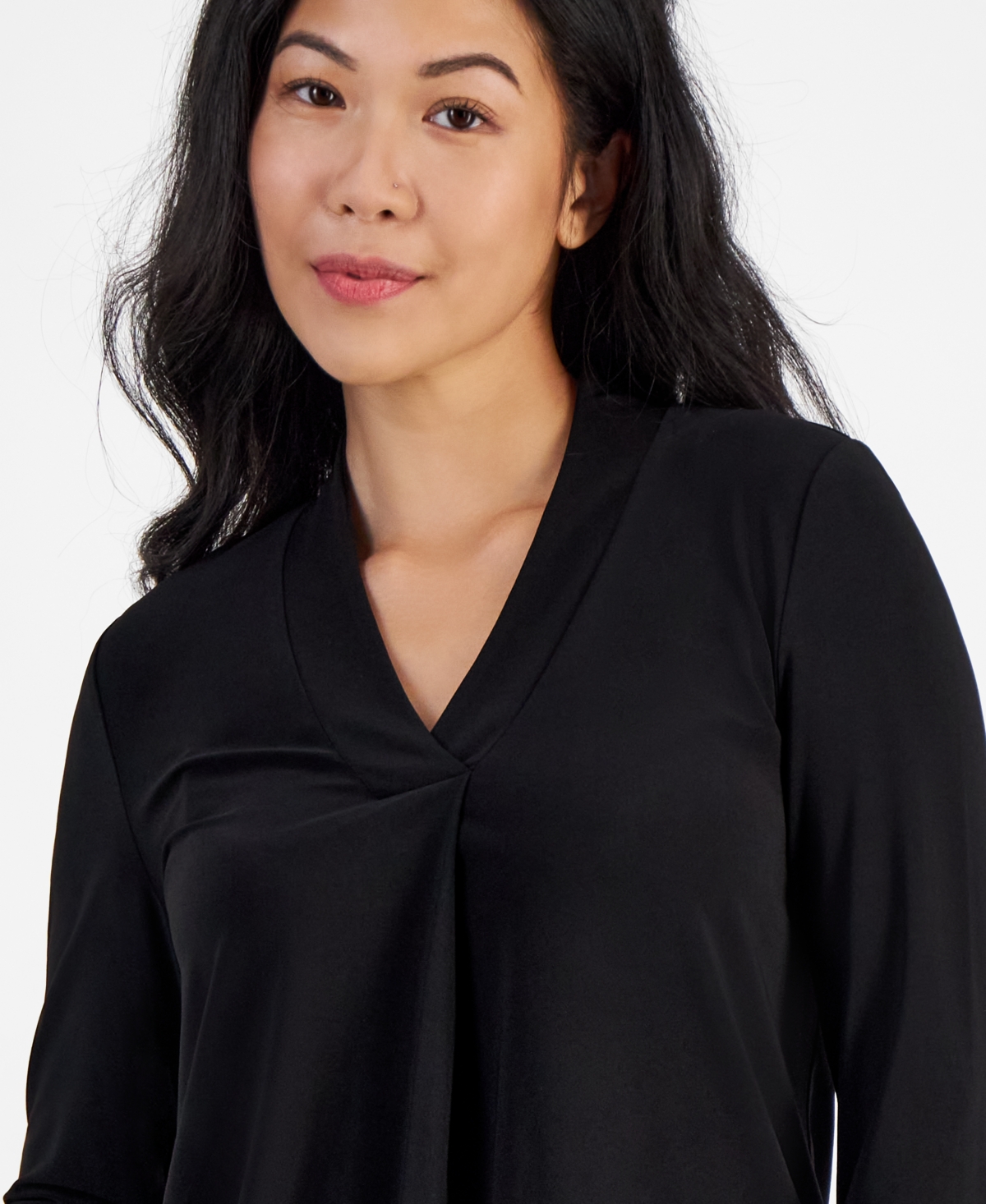 Ak Anne Klein Petite Long-Sleeve V-Neck Blouse
