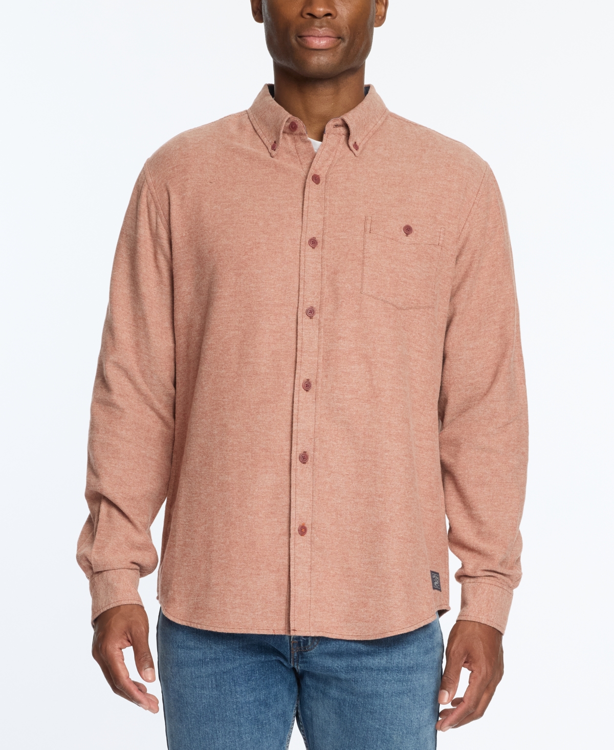 Men's Regular-Fit Two-Tone Button-Down Twill Flannel Shirt - Roasted Russet