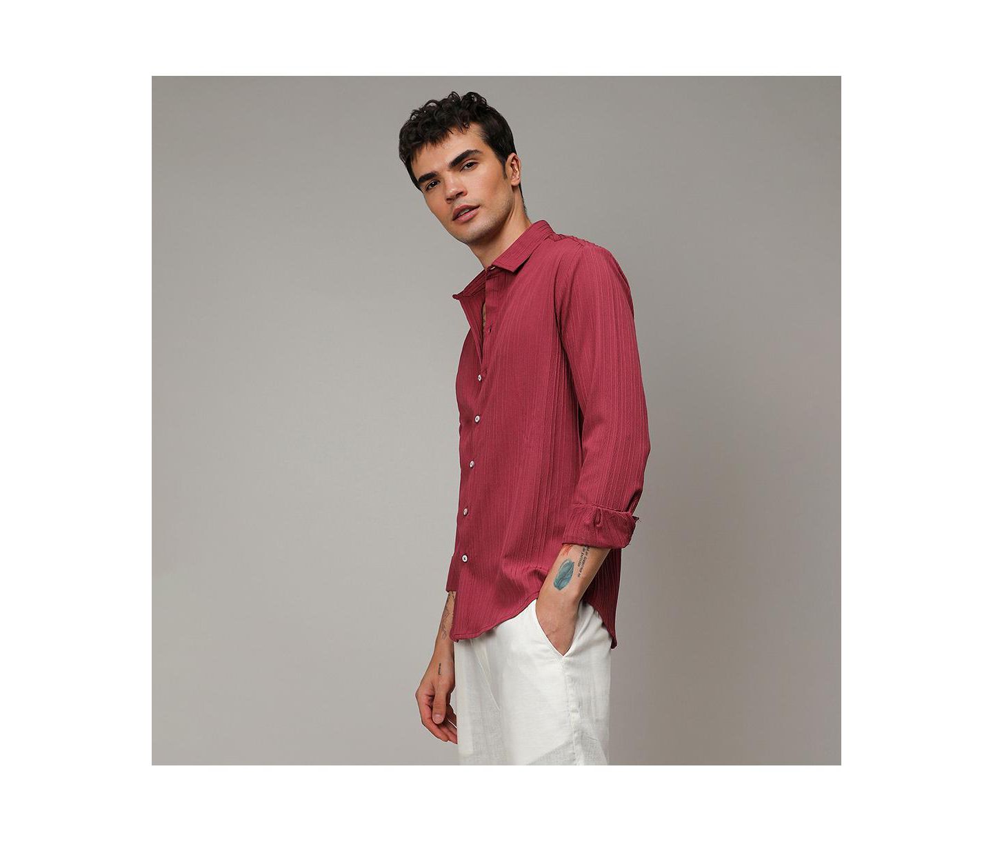 Мужская рубашка Cahoot Campus Sutra Blush Red Self-Design Striped, цвет: Красный — фото 8