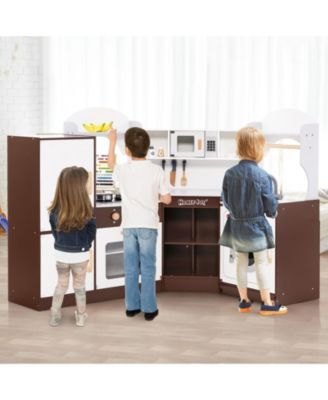 Corner Play Kitchen with Ice Maker Microwave Oven for Kids 3+ Years Old Wooden Toy