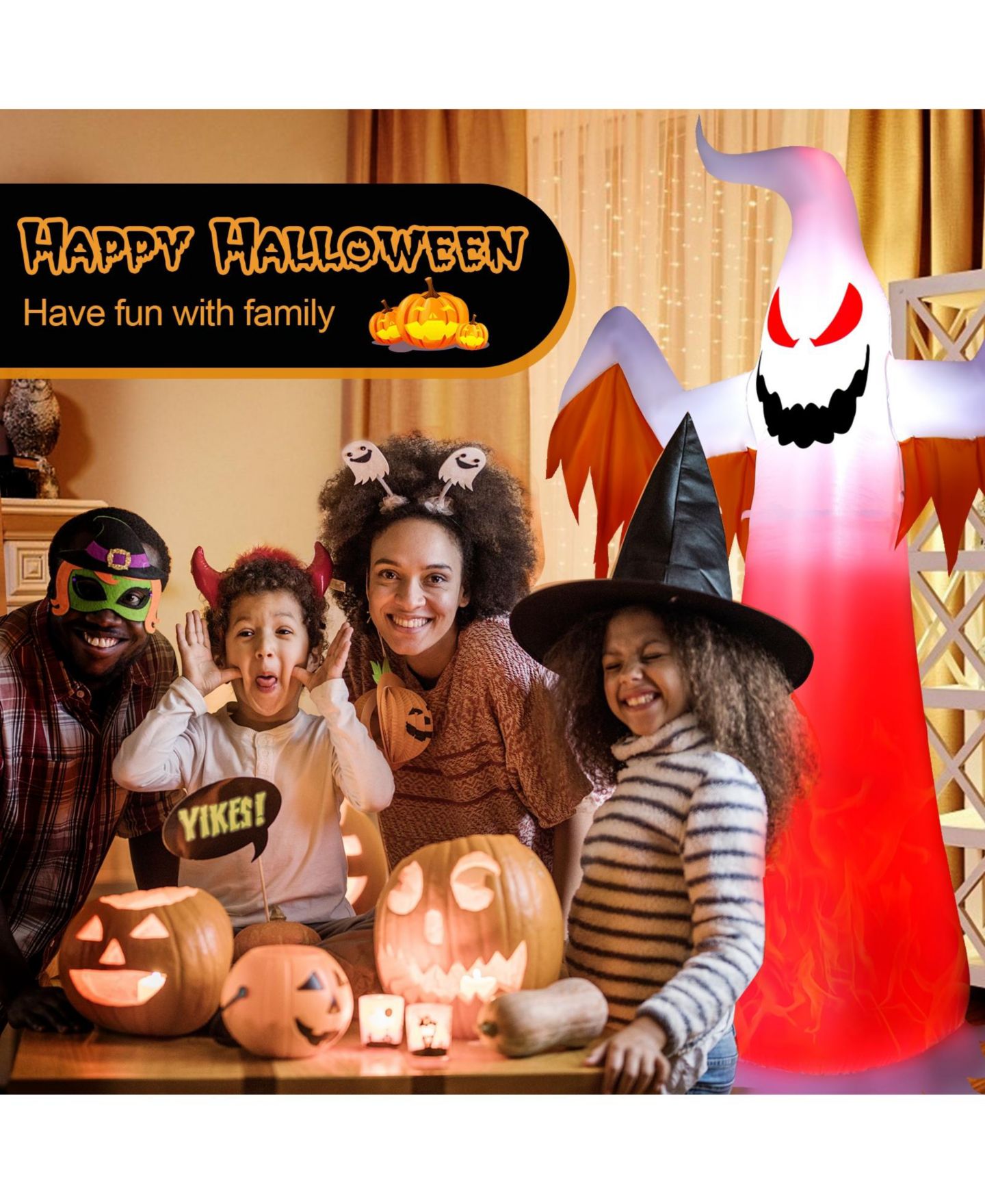 Детская игрушка SKONYON 8 Feet Halloween Inflatable Ghost with Rotatable Flame LED Lights, цвет: Белый — фото 7