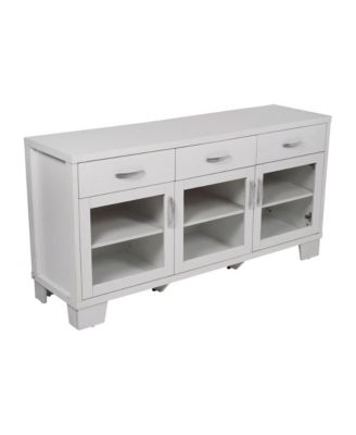 Samson Three-Drawer Engineered Wood Buffet Sideboard Cabinet With Three Tempered Glass Cabinet Doors For Dining Room/Kitchen